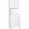 HOMCOM Modern Kitchen Cupboard Storage Organizer Microwave Cabinet, White