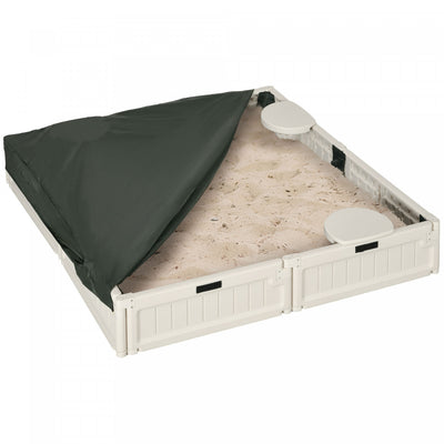 Diy Kids Sandbox With Waterproof Oxford Cover, Sand Playset Station With Bottom Fabric Liner, For 3-|Bac A Sable Exterieur Pour Enfants, Avec Auvent Oxford Impermeable, Revetement Inferieur En Tissu, J