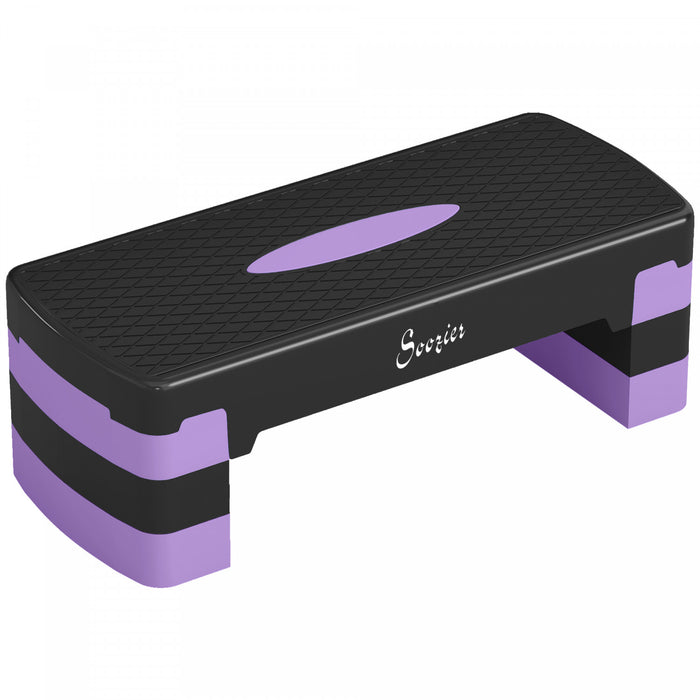 Soozier Aerobic Exercise Step Platform, 4\"/6\"/8\" Height Adjustable Aerobic Stepper with Risers, Workout Stepper for Home Gym, Men, Women, Cardio Fitness, Strength Training, Purple