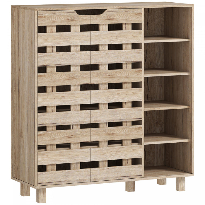 HOMCOM Shoe Storage Cabinet with 5-Tier Cupboard and 5 Open Shelves, Beige