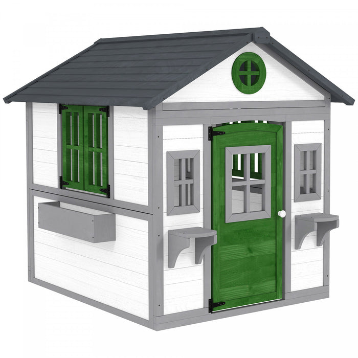 Outsunny Kids Outdoor Playhouse, Wooden Toddlers Large Pretend Play Equipment or Chicken Coop with Door, Windows, Planter Pots for Indoor Playroom, Gift Toys for 3-8 Years, White