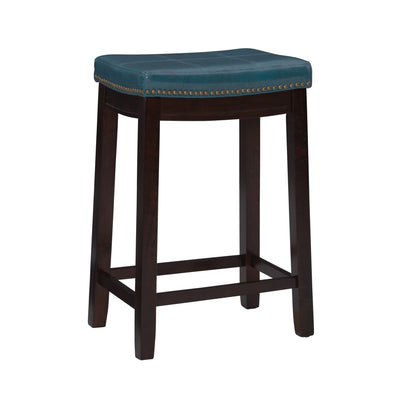 Claridge Faux Leather Backless Counter-Height Stool - Blue|Tabouret Claridge de hauteur comptoir en similicuir et sans dossier - bleu