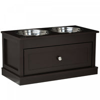 Pawhut Elevated Dog Bowls With Storage Drawer, Raised Dog Bowls With Stand, 2 Stainless Steel Bowls 