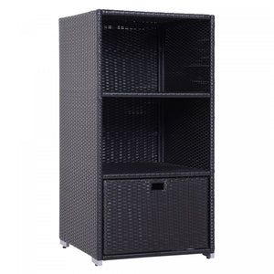 Outsunny Outdoor Storage Cabinet, Patio Storage Box Rack Rattan Wicker Pool Towel Valet Organizer Poolside Garden Lawn Bathroom Furniture Shelf W/ Shelf Drawer, Dark Brown