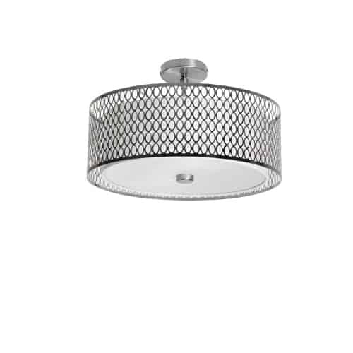 Dainolite Kordan 3 Light Semi-flush Mount Satin Chrome Finish White Shade Lamp
