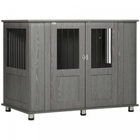 Pawhut Dog Crate Furniture With Lockable Magnetic Door, Adjustable Feet, Indoor Dog Kennel End Table