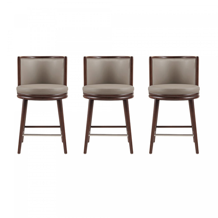 Evalyn Modern Wood Upholstered Counter Stool in Taupe - Set of 3
