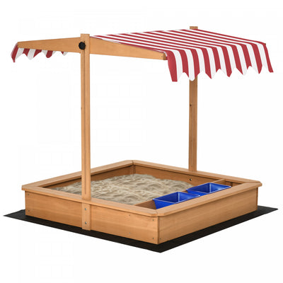 Kids Wooden Sandbox, Children Play Sand Station Outdoor With Adjustable Height Cover Lid, Bottom Lin|Bac A Sable Pour Enfants A L'exterieur, Avec Couvercle A Hauteur Reglable, Revetement De Fond, Siege