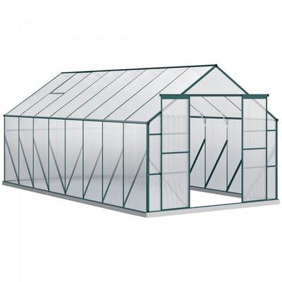 Outsunny Polycarbonate Greenhouse Kit With Vent Rain Gutter Door, Green|Outsunny Serre En Polycarbonate Avec Porte, Gouttiere, Aeration, Vert