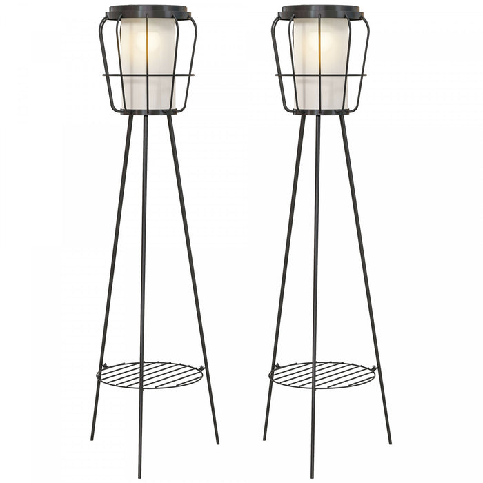 Outsunny Set Of 2 Led Garden Lights Solar Or Usb Rechargeable Lamp Set