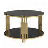 Nancy 31.5\" Round Mirror Coffee Table With Lower Shelf, Black