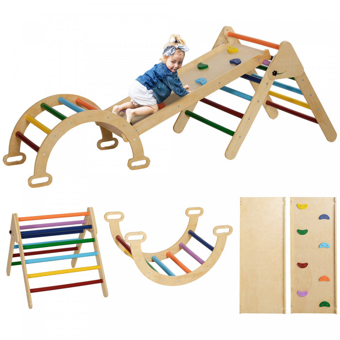 Qaba Pikler Triangle Set, 5 In 1 Climbing Toys For Toddlers, Indoor Baby Jungle Gym With Ladder, Ramp, Arch, For Climbing, Sliding, For 18-48 Months, Multicolour