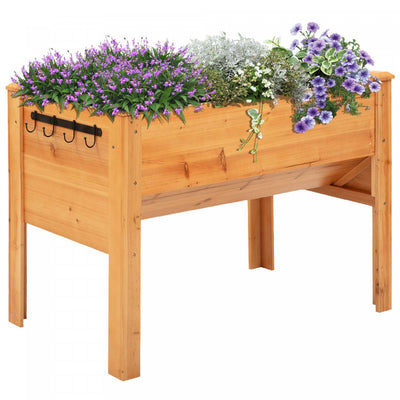 Outsunny Raised Garden Bed With Hooks, 660lb Capacity Wood Elevated Planter Box With Water Draining |Outsunny 49 '' X 24 '' X 32 '' Lit De Jardin Sureleve En Bois Sureleve Pour Plante De Jardin En Plei