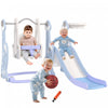 Qaba 4-in-1 Toddler Slide, Baby Kids Indoor Slide and Swing Set with Basketball Hoop, Climber, Indoor Playground for Ages 1.5-4 Boys Girls Toddler, Rocket Themed, Light Blue