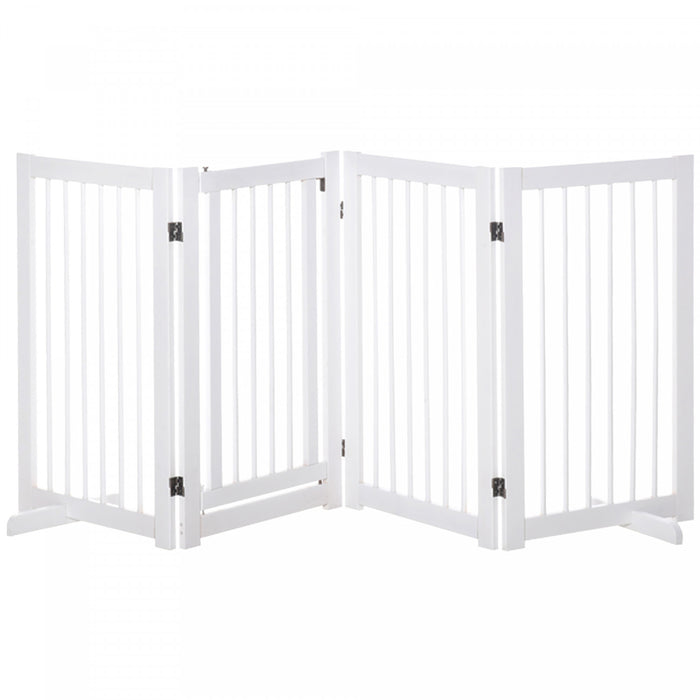 Pawhut Wooden Dog Gate, 4 Panel 36\"tall Foldable Pet Gate With 2 Support Feet For Medium And Large Dogs, For Stairway, Doorway, Hallway, White