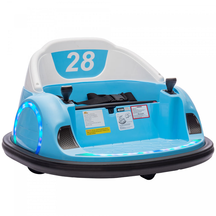 Qaba 12v Bumper Car For Toddlers, Electric Powered Ride-On Car With 360 Degree Spin, Remote Control, Led Lights Music Horn, For Ages 1.5-5 Years Old, Light Blue