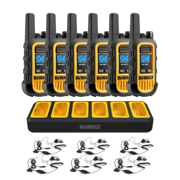 6 Dewalt Dxfrs300 Walkie Talkies Plus Earpieces - 1 Watt, Heavy Duty, 22 Channel Long Range Two Way Radios