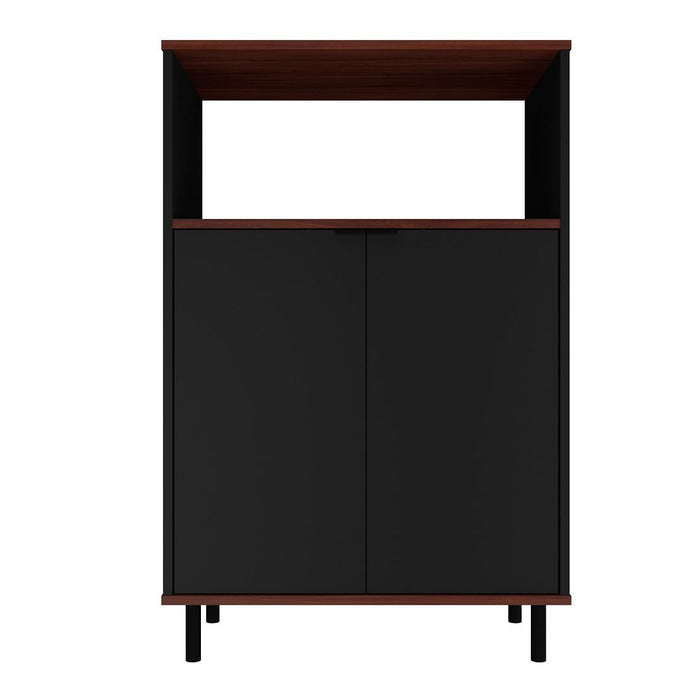 Manhattan Comfort Mosholu 3-Shelf Accent Cabinet - Black & Nut Brown