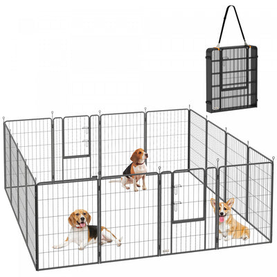PawHut 16 Panels Dog Playpen, 27" W x 31.5" H Portable Heavy Duty Pet Fence with Door & Strap for Indoor Outdoor Backyard Garden, Foldable Puppy Pet Pen for Medium Dogs