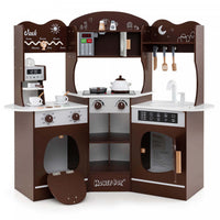Honeyjoy Corner Kitchen Playset With Coffee Machine Oven Microwave Washing Machine Brown