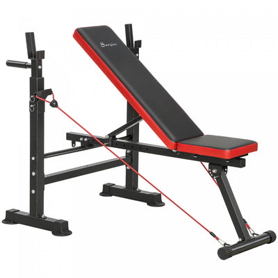 Soozier Adjustable Weight Bench with Squat Rack, Incline Flat Bench Press