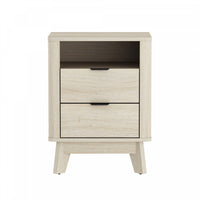 Orlen Mid-Century Modern 2-Drawer Multi-Purpose Nightstand & End Table in Whitewashed Oak 