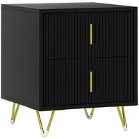 HOMCOM Nightstand, Bedside Table, Side End Table w/ 2 Drawers, Metal Legs