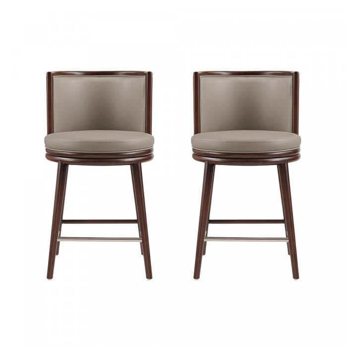 Evalyn Modern Wood Upholstered Counter Stool in Taupe - Set of 2