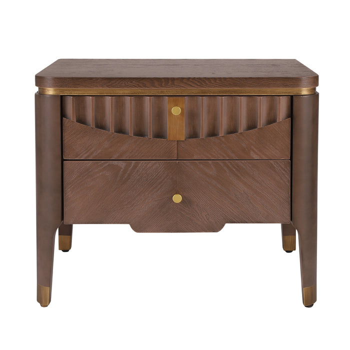 Liam Modern Wave Design Nightstand with 2 Storage Drawers,Brown