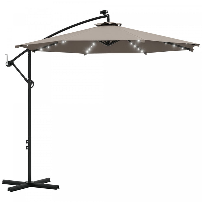 Outsunny 10ft Outdoor Cantilever Umbrella With Solar Lights Khaki