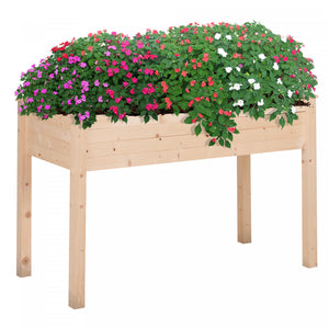 Outsunny 48''x22''x30'' Elevated Planter Box With Legs Wooden Patio Raised Garden Bed Outdoor Flower Stand Yard Natural Plant Table Raised Flower Planter W/ Inner Bag
