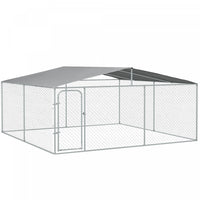 Pawhut Dog Kennel Outdoor Run Fence With Roof, Steel Lock, Mesh Sidewalls For Backyard & Patio, 15.1