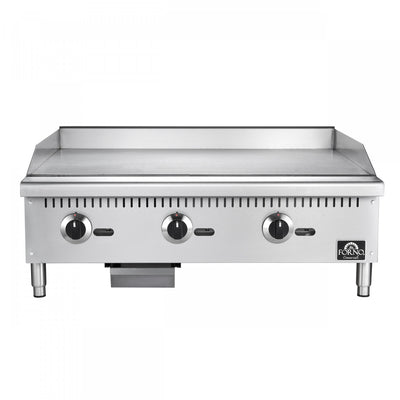 FORNO Commerciale 36 Inch Gas Griddle, 3 Burners, 90,000 BTUs, Stainless Steel - FCMGG0055-36 | Plaque de cuisson a gaz Commerciale de 36 pouces, 3 bruleurs, 90 000 BTU, acier inoxydable - FCMGG0055-36