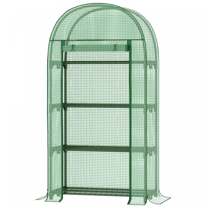 Outsunny 4-tier Mini Greenhouse, Outdoor Portable Gardening Plant Green House With Storage Shelves, Roll-up Zippered Door, Steel Frame And Pe Cover, 31.5\" X 19.3\" X 63\", Green