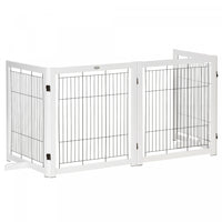Pawhut Wooden Dog Gate Foldable Pet Fence For Small & Medium Dogs 4 Panel With Support Feet Freestan