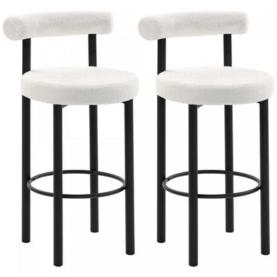 HOMCOM Bar Stools Set of 2, Sherpa Fleece Upholstered Barstools with Back