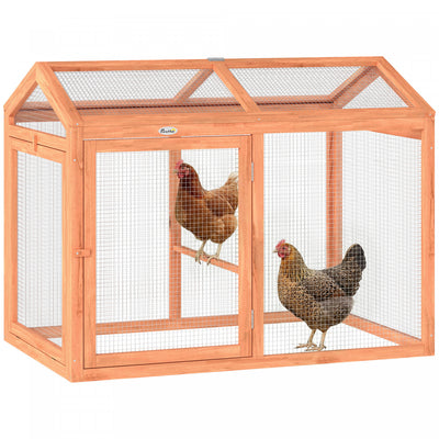 PawHut Wooden Chicken Run, Outdoor Chicken Coop with Perch and Dual Doors, Combinable Hen House Rabbit Hutch for Backyard, Farm, for 2 Hens, Rabbits, Ducks, 41" x 28" x 33"