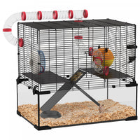 Pawhut Hamster Cage, Small Animal House With Deep Glass Bottom, Tunnel Tube System, Ramps, Platforms
