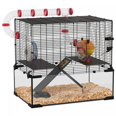 Pawhut Hamster Cage, Small Animal House With Deep Glass Bottom, Tunnel Tube System, Ramps, Platforms|Pawhut Cage Pour Hamster, Maison Pour Petits Animaux Avec Fond En Verre Profond, Systeme De Tunnel,