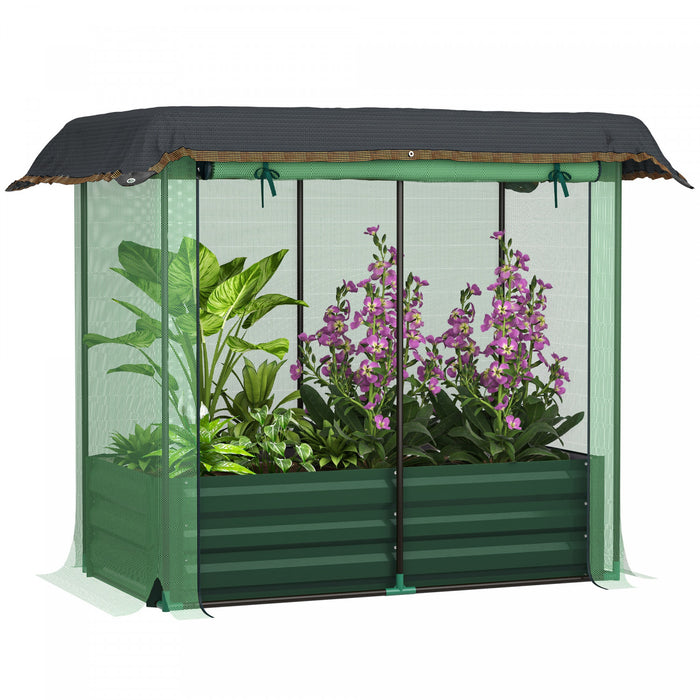 Outsunny Galvanized Raised Garden Bed With Crop Cage And Shade Cloth Green
