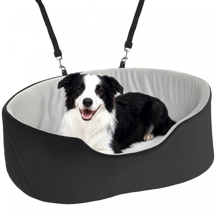 PawHut Dog Car Seat for Small Medium Pets, Dog Car Bed with Cushion and Safety Belt, Detachable and Washable Pet Bed for Puppy Under 33lbs, Black
