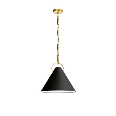 Dainolite Princeton 1 Light Pendant 16" Dia Aged Brass Finish Black Shade Lamp|Luminaire suspendu Princeton de Dainolite de 16 po de diamètre avec abat-jour noir, fini laiton vieilli et 1 ampoule