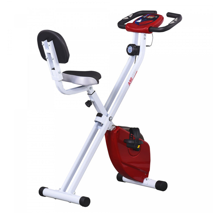 Soozier Foldable Exercise Bike With 8 Levels Of Magnetic Resistance, Indoor Stationary Bike, X Bike, Lcd Monitor, For Cardio Workout, Red