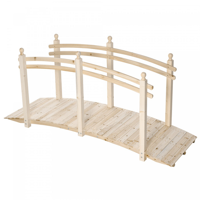 Outsunny 7.5' Fir Wood Garden Bridge Arc Walkway With Side Railings, Perfect For Backyards, Gardens, & Streams, Natural