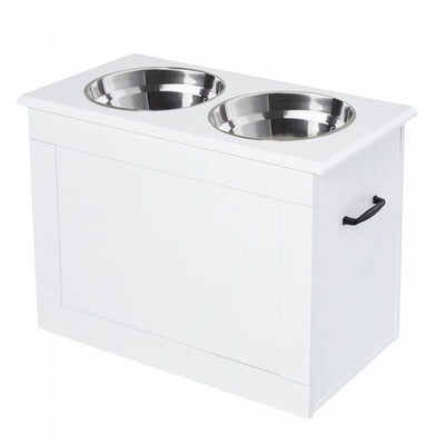Pawhut Elevated Dog Bowls For Large Dogs With Storage Dog Pet Diner Function 2 Stainless Steel Dog B|Station De Stockage D'alimentation Pour Animaux De Compagnie Surelevee Pawhut Avec Base De 2 Bols En