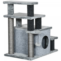 Pawhut Adjustable Height Cat Stairs With Sisal Scratching Posts, Cat House For Cozy Rest, Pet Steps 