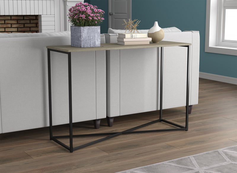 44” Console Table - Dark Taupe With Black Metal Base