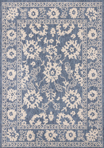 Cabana Blue White Elegant Border Outdoor Rug, 5'3" x 7'7" Outdoor Area Rug | Tapis d'exterieur Cabana bleu et blanc a bordure elegante, 5'3" x 7'7"