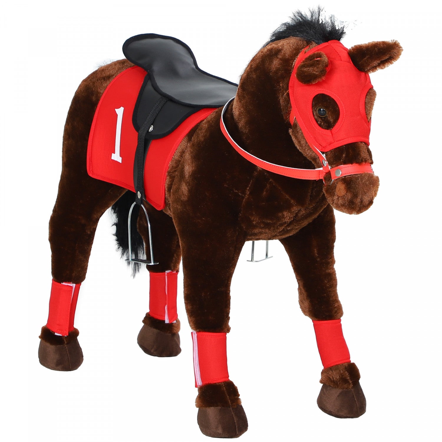 Qaba Standing Ride On Horse, Plush Pony Toy For Kids With Neighing
