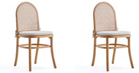 Manhattan Comfort Set of 2 Paragon Dining Chairs with Cream Cushions - Natural Cane